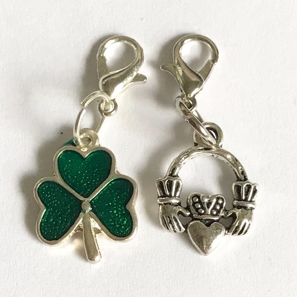 Celtic Irish Charms Clip On Lot Claddagh Shamrock Purse Zipper Pulls Silver Tone - Picture 6 of 9